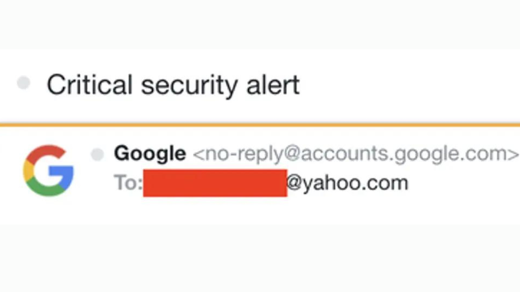 email d'alerte de sécurité critique de google